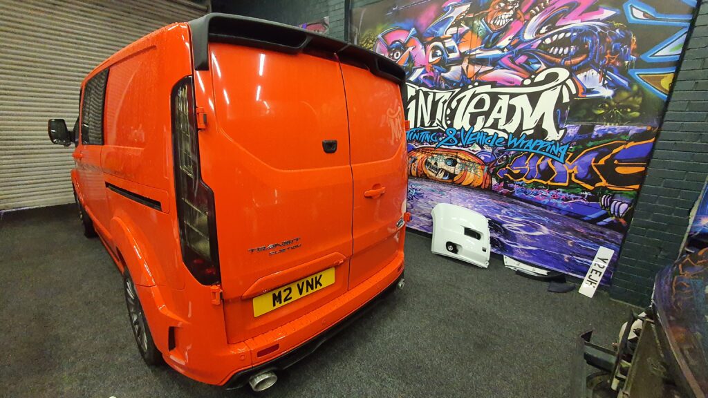orange ford transit custom rear lights  tint Middlesbrough close up lights tint Teesside
